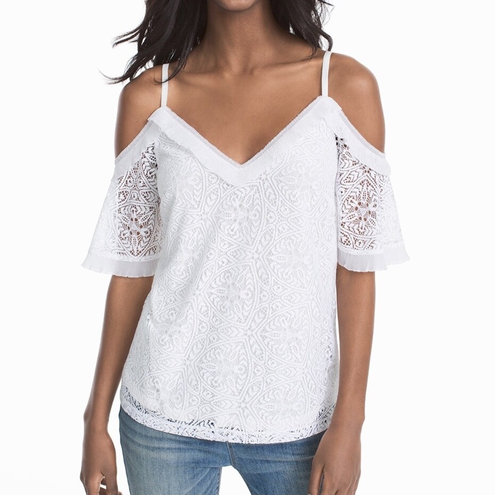 White House Black Market Cold-Shoulder White Lace Top Size XXS